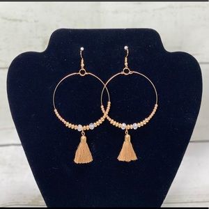 Women's Fringe Tassel Hoop Statement Earrings Tan